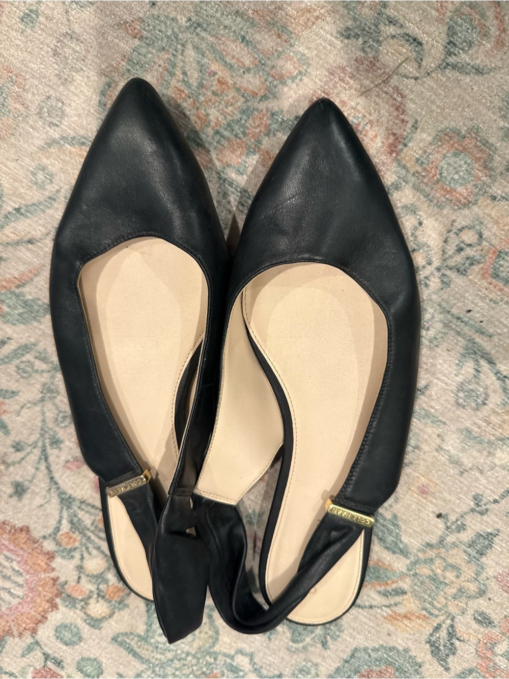 Cole Haan Black Pointed Toe Slingback Flats